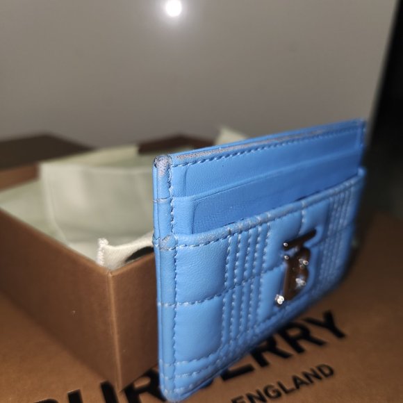 BURBERRY Lola Card Case Bright Sky Blue Quilted Leather Wallet - Picture 3 of 10
